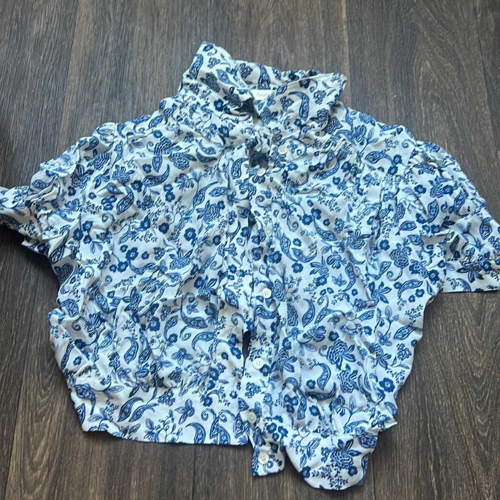 Favorite Daughter White Button-Down Top with Blue Paisley Print